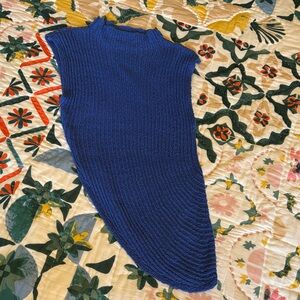 Pilcro Blue Ribbed Knit Asymmetrical Sweater